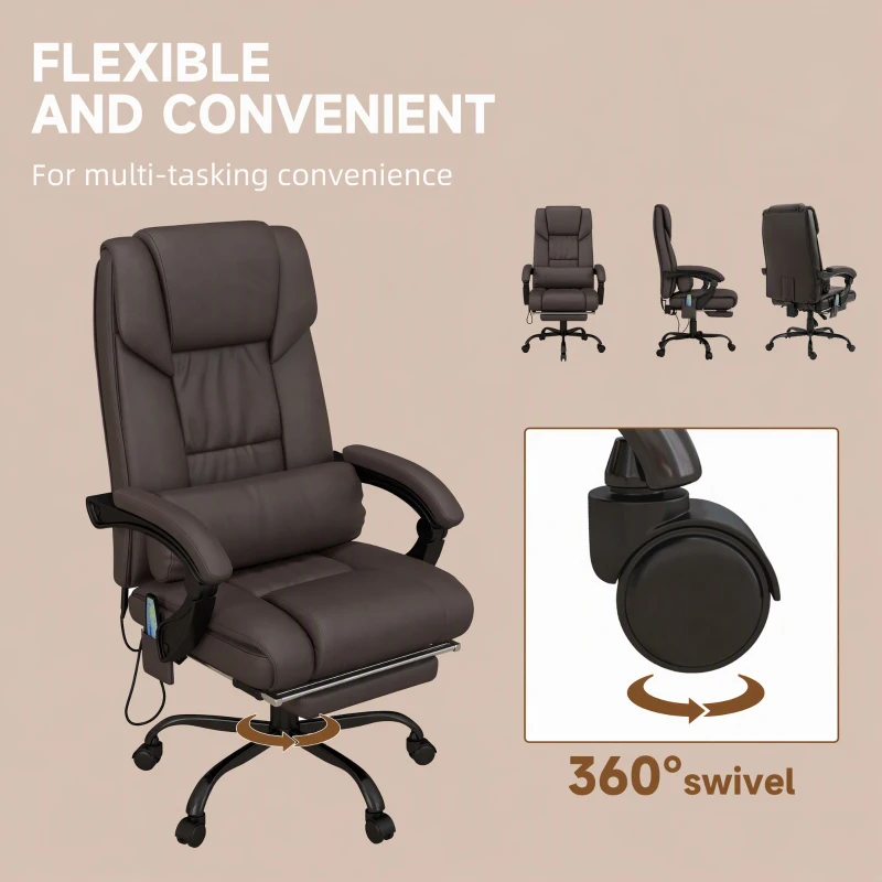Vinsetto 6-Point Vibration Massage Chair, Height Adjustable Reclining Computer Chair with Retractable Footrest, Brown