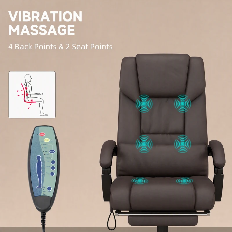Vinsetto 6-Point Vibration Massage Chair, Height Adjustable Reclining Computer Chair with Retractable Footrest, Brown
