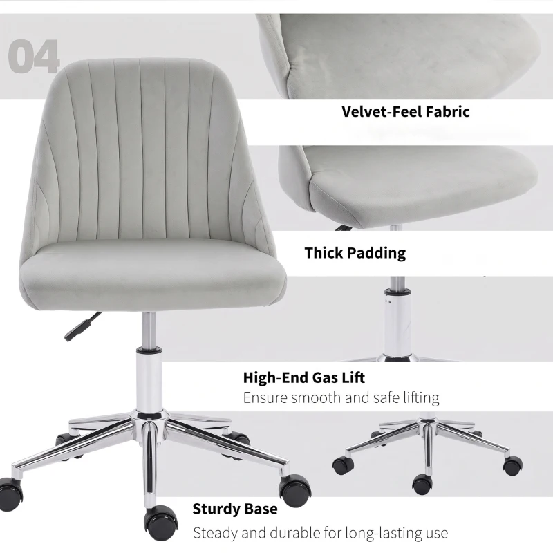 Vinsetto Velvet Office Chair with Adjustable Height, Swivel Wheels for Office, Cream