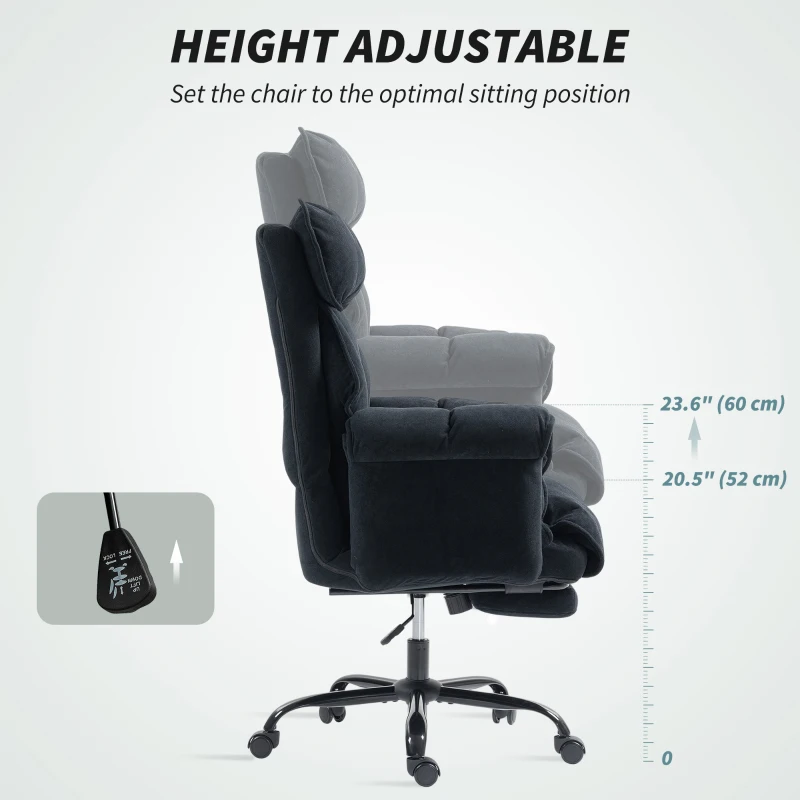 HOMCOM Desk Chair, Computer Office Chair with Footrest, Adjustable Backrest and Headrest, Black