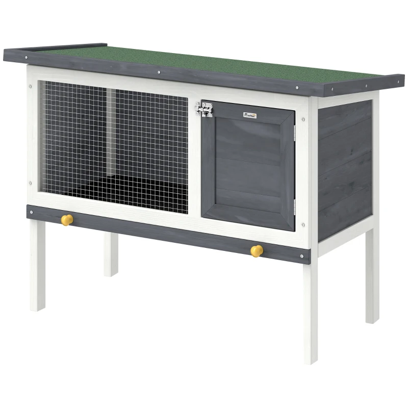 PawHut Wooden Rabbit Hutch, Guinea Pig Hutch with Asphalt Roof, Outdoor Elevated Bunny House for Rabbits, Chinchillas