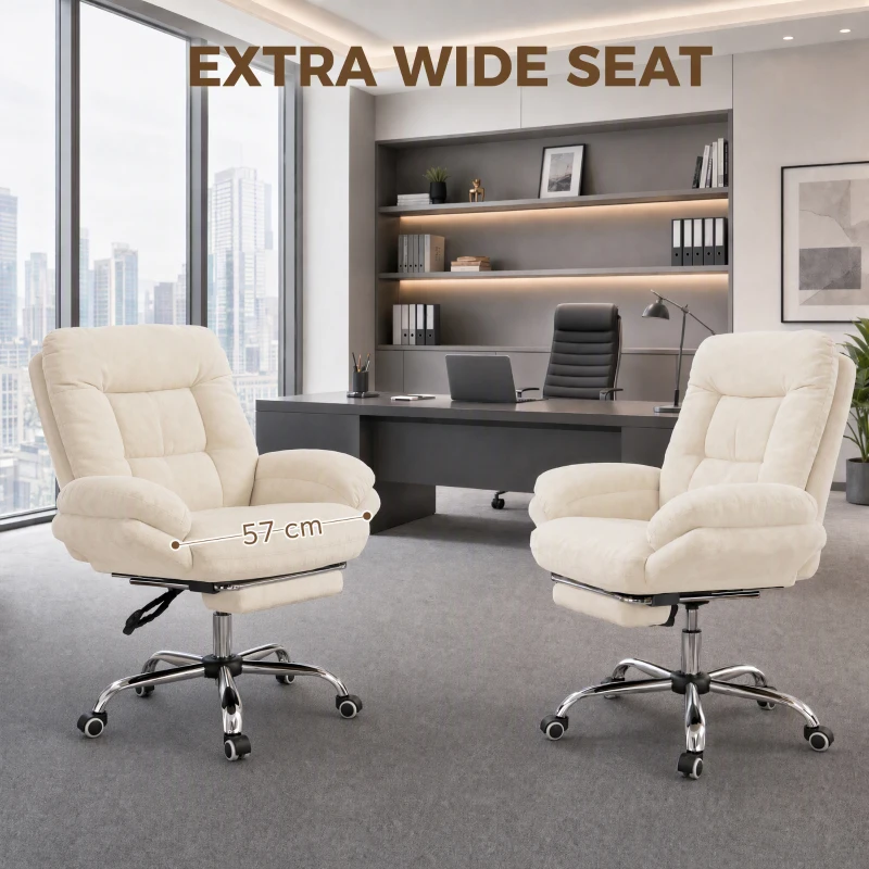 HOMCOM Armless office chair with Wheels, Waterfall Armrests, Overstuffed Wide Office Chair with Footrest, Beige