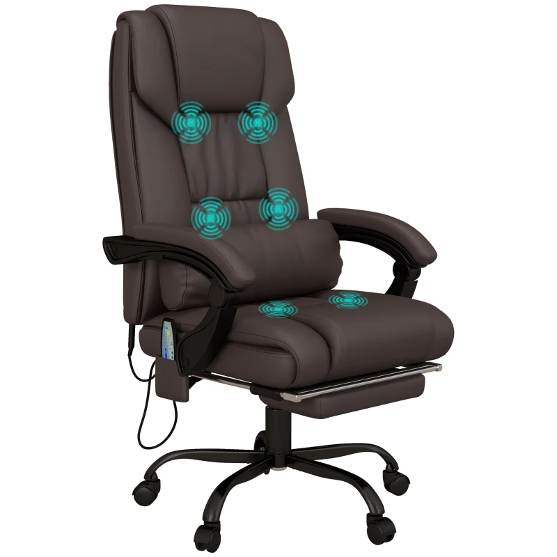 Vinsetto 6-Point Vibration Massage Chair, Height Adjustable Reclining Computer Chair with Retractable Footrest, Brown