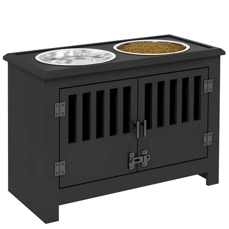 PawHut Dog Food Storage Cabinet with Bowls & Dog Feeding Station, Black