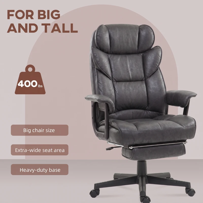 HOMCOM Big and Tall Office Chair with Foot Rest, 400LBS High Back Desk Chair with Padded Armrests, Lumbar Support, Black