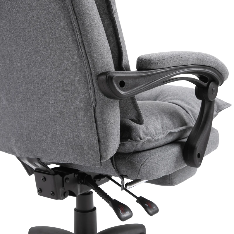 Vinsetto Office Chair 360° Swivel Adjustable Height Linen Style Fabric Recliner with Retractable Footrest and Double Padding, Grey