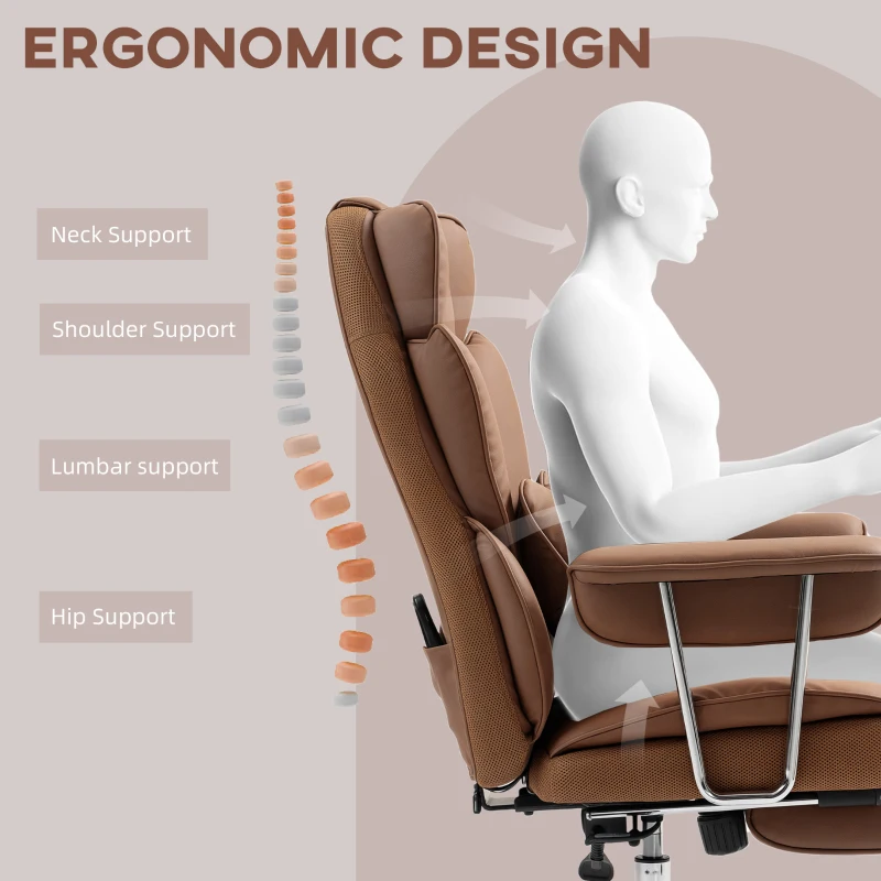 HOMCOM 400LBS Massage Office Chair, Executive Office Chair with 6-Point Vibration, Footrest and Lumbar Support, Brown