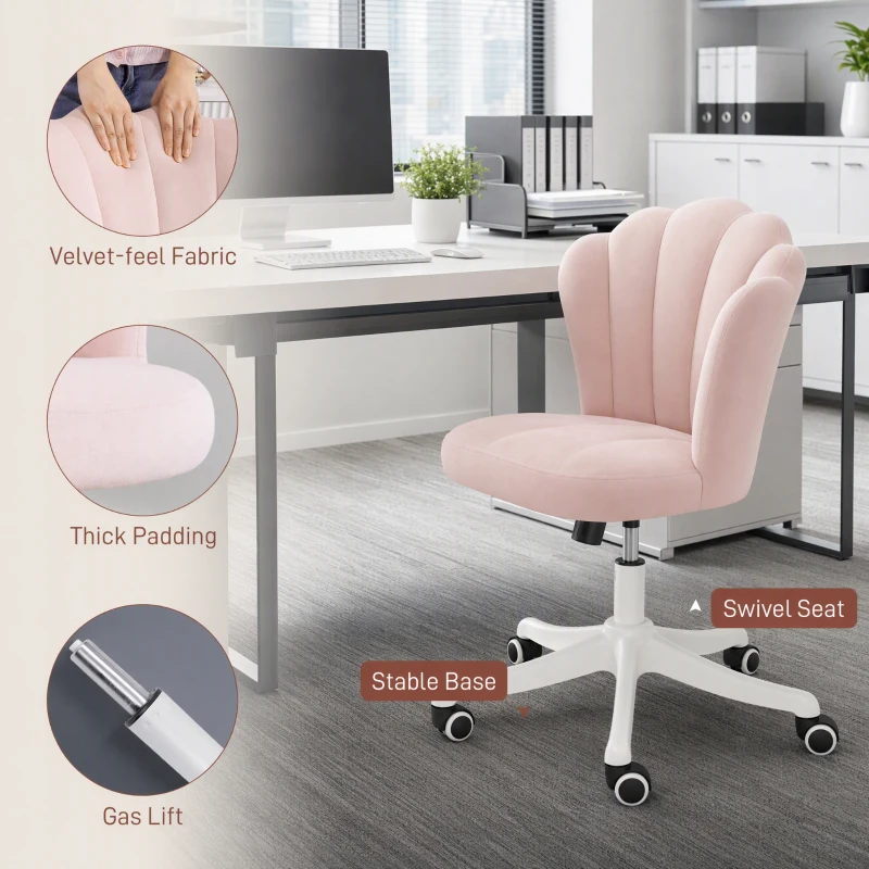 HOMCOM Office Chair, Armless Swivel Desk Chair with Adjustable Height, Backrest, Tilt Function for office, Pink