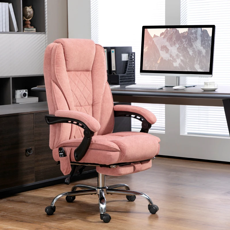 Vinsetto Massage Office Chair, Reclining Computer Chair with Adjustable Height and Footrest, Pink