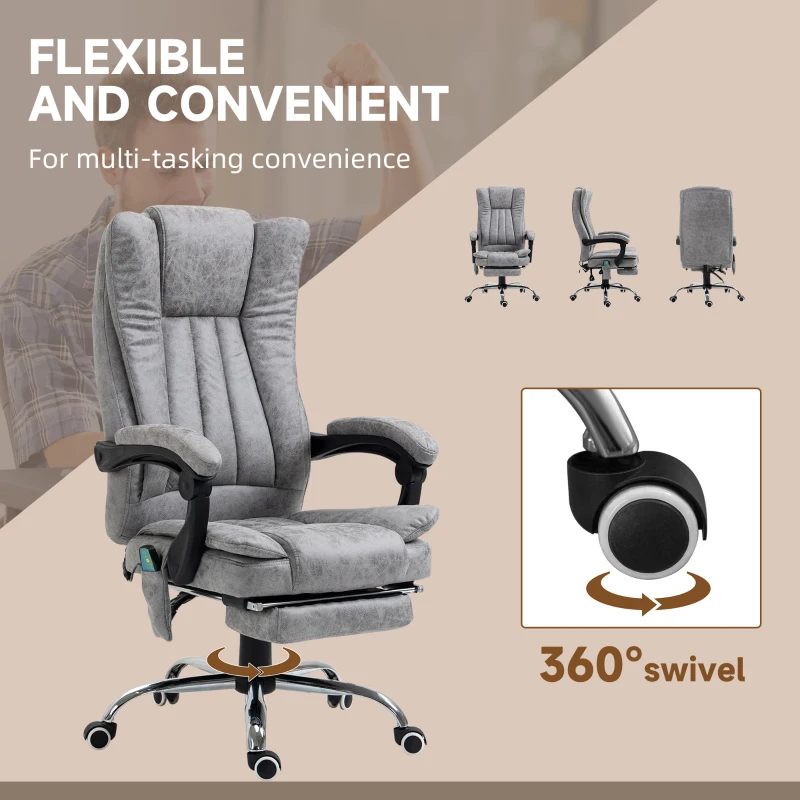 Vinsetto Office Chair 6-point Vibration Massage Chair Micro Fiber Recliner with Retractable Footrest Grey