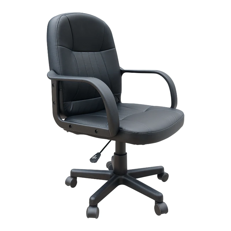HOMCOM Desk Office Chair PU Leather Mid-Back Swivel Computer PC Adjustable Height Black