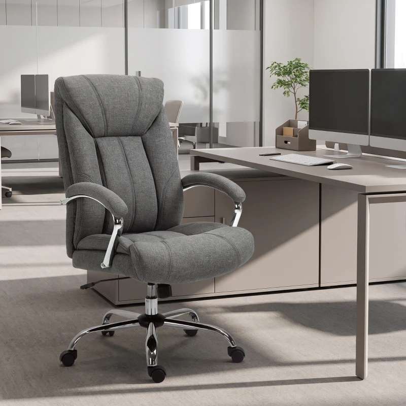 Vinsetto High Back Swivel Office Chair Task Ergonomic Linen Fabric Computer Chair, with Arm, Adjustable Height, Grey