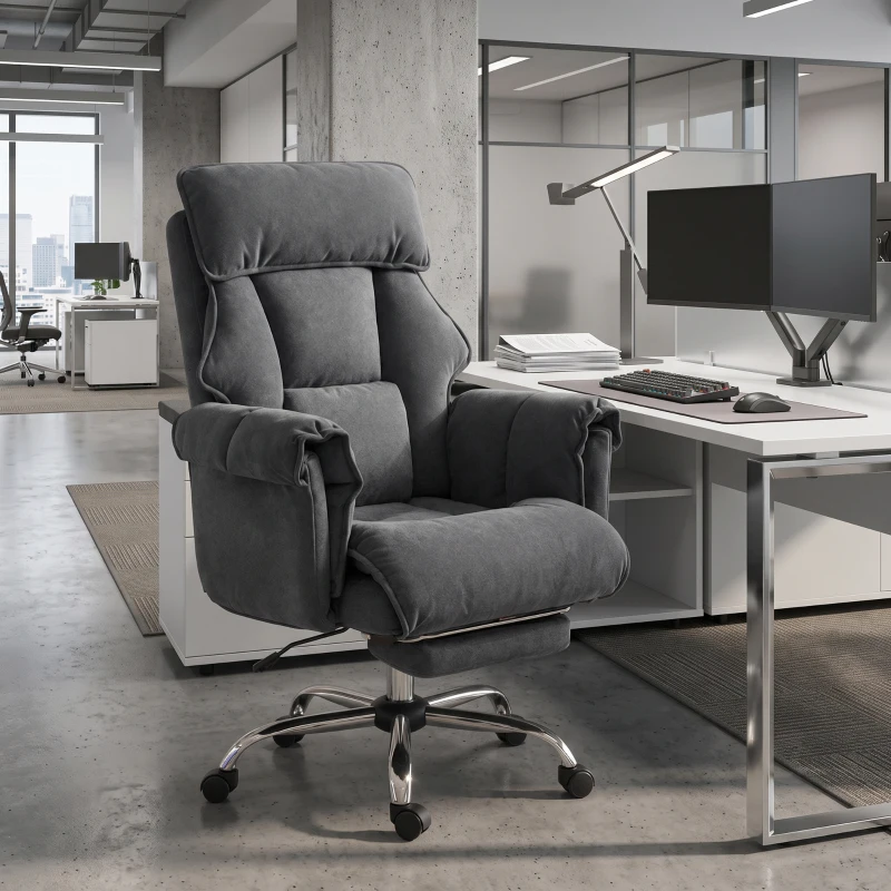 HOMCOM Desk Chair, Computer Office Chair with Footrest, Adjustable Backrest and Headrest, Dark Grey