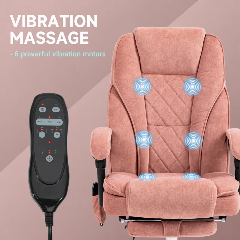 Vinsetto Massage Office Chair, Reclining Computer Chair with Adjustable Height and Footrest, Pink