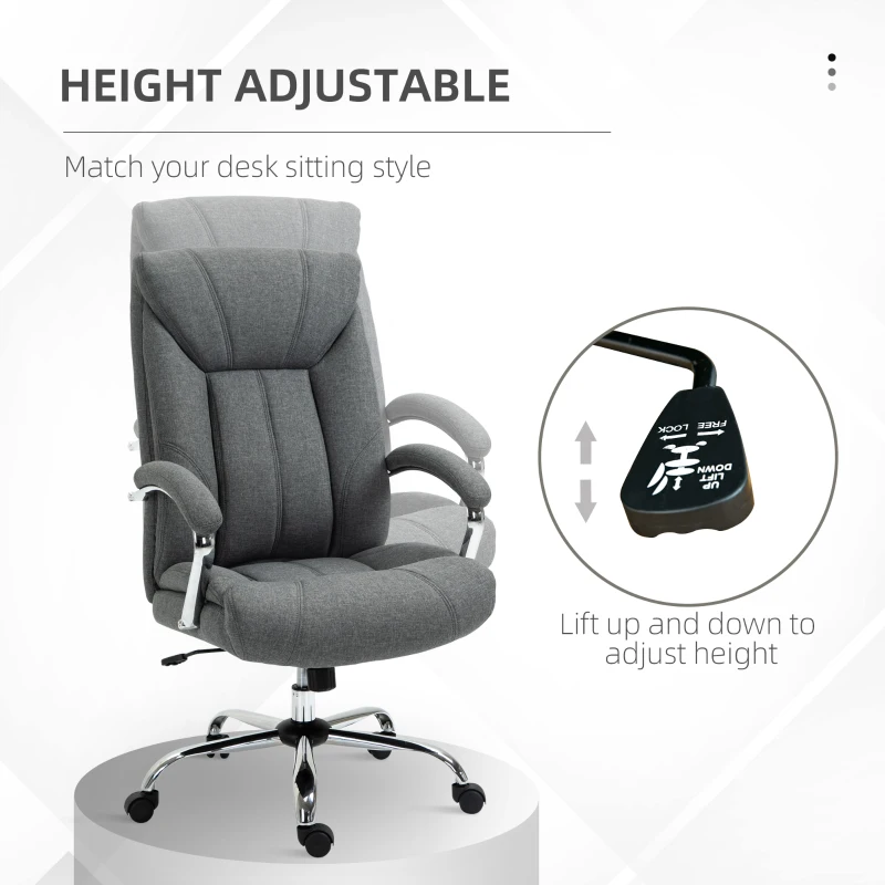 Vinsetto High Back Swivel Office Chair Task Ergonomic Linen Fabric Computer Chair, with Arm, Adjustable Height, Grey