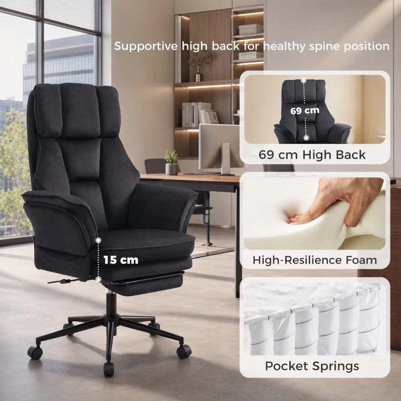 HOMCOM wide-seat Office Chair with Footrest, 396 lbs Reclining Computer Desk Chair with High Back, Flip-up Armrests, Black