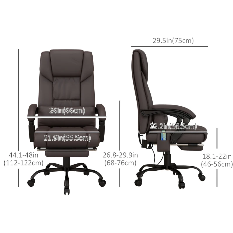 Vinsetto 6-Point Vibration Massage Chair, Height Adjustable Reclining Computer Chair with Retractable Footrest, Brown