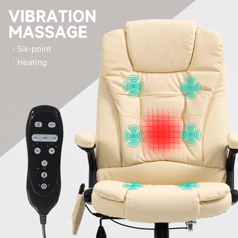 HOMCOM Office Chair Adjustable Heated Ergonomic Massage Swivel Vibrating High Back Leather Executive Chair Office Furniture (Beige)