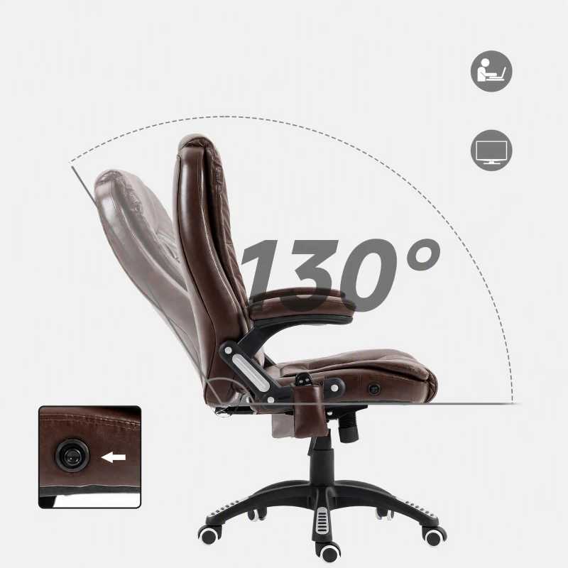 Vinsetto Reclining Massage Office Chair, Executive Office Chair with High Back, Swivel Wheels, Dark Brown