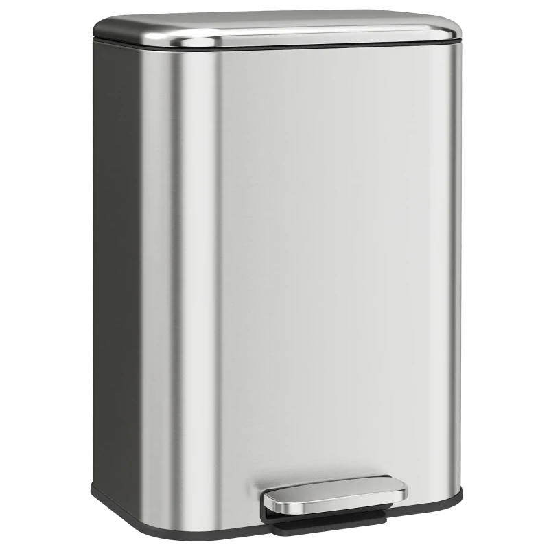 HOMCOM 50L/13.2 Gallon Garbage Can, Stainless Steel Trash Can with Removable PP Inner Bucket, Soft-Close Lid, Silver