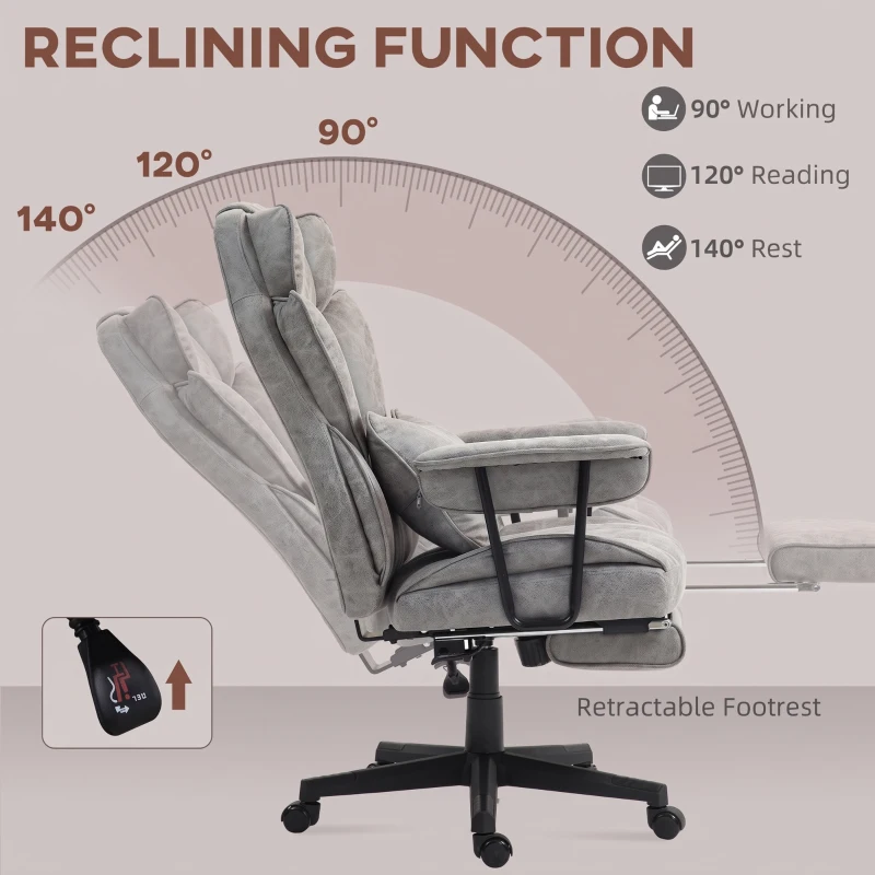 HOMCOM Big and Tall Office Chair with Foot Rest, 400LBS High Back Desk Chair with Padded Armrests, Lumbar Support, Grey