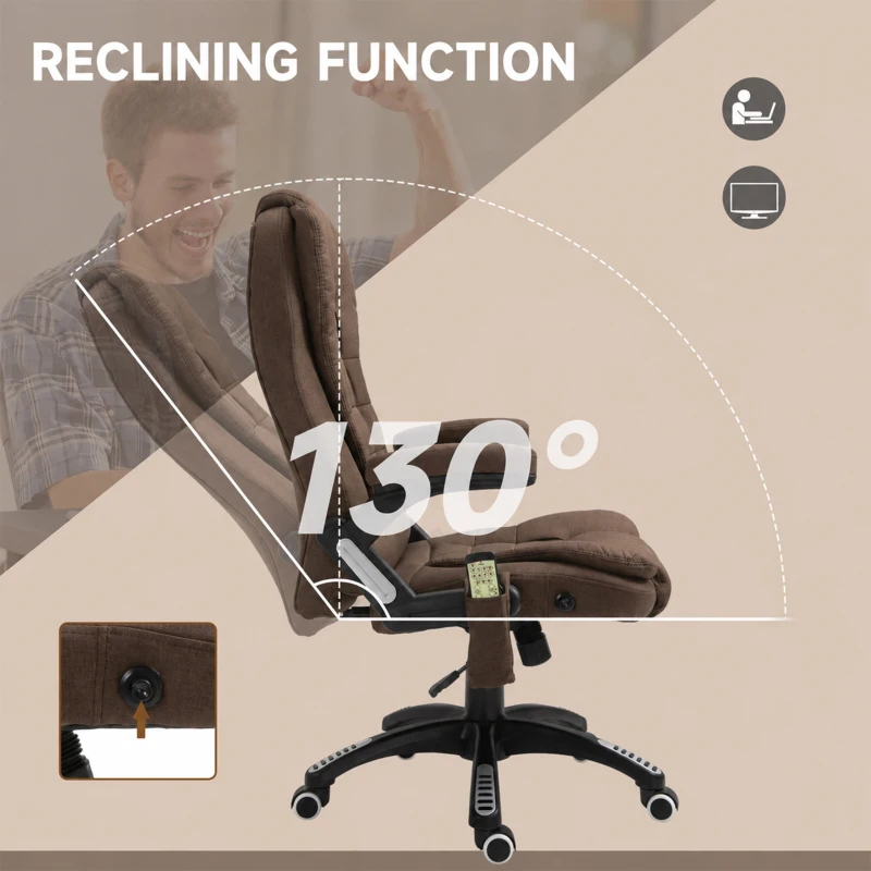 Vinsetto Reclining Massage Office Chair, Executive Office Chair with High Back, Swivel Wheels, Brown
