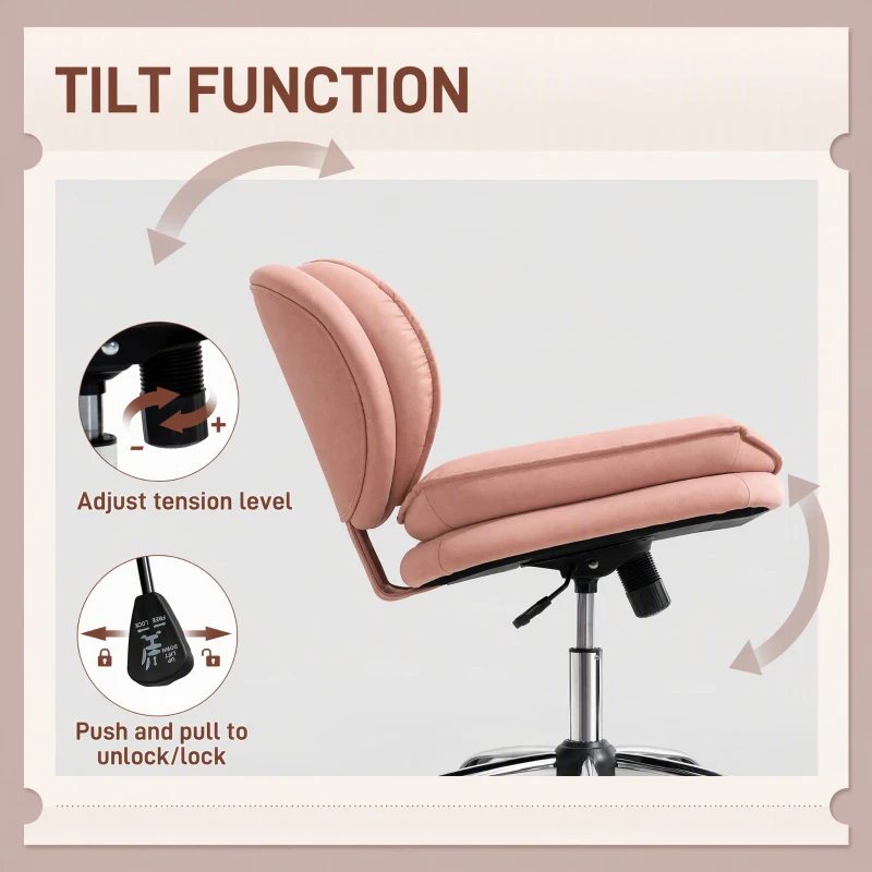HOMCOM Armless office chair, Swivel Wide Office Chair with Leathaire Upholstery, Tilting, No Arm, Pink