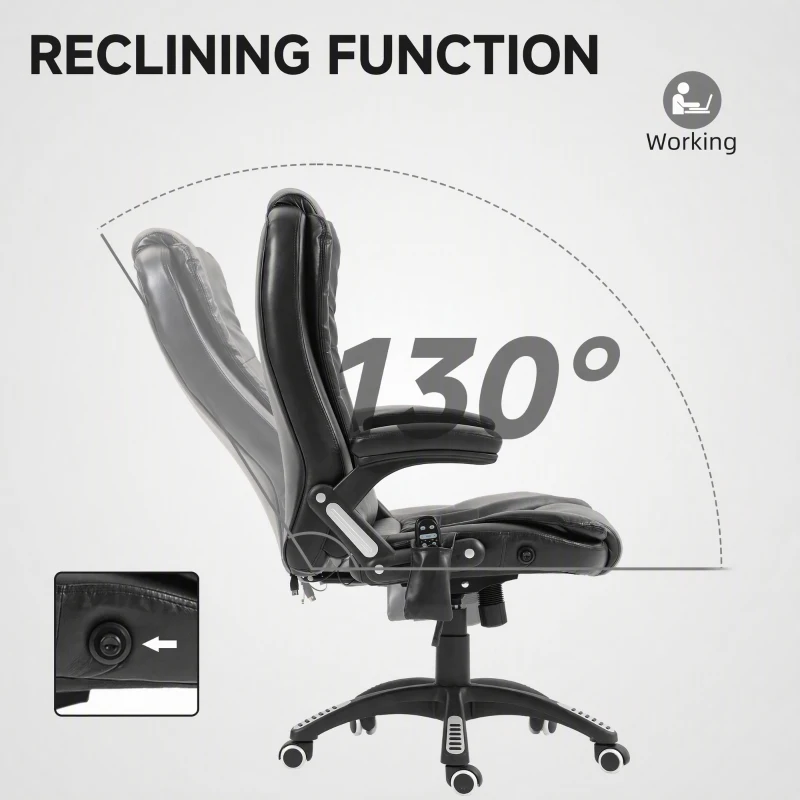 Vinsetto Reclining Massage Office Chair, Executive Office Chair with High Back, Swivel Wheels, Black