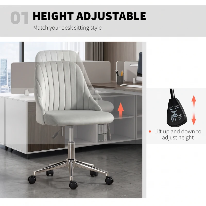 Vinsetto Velvet Office Chair with Adjustable Height, Swivel Wheels for Office, Cream