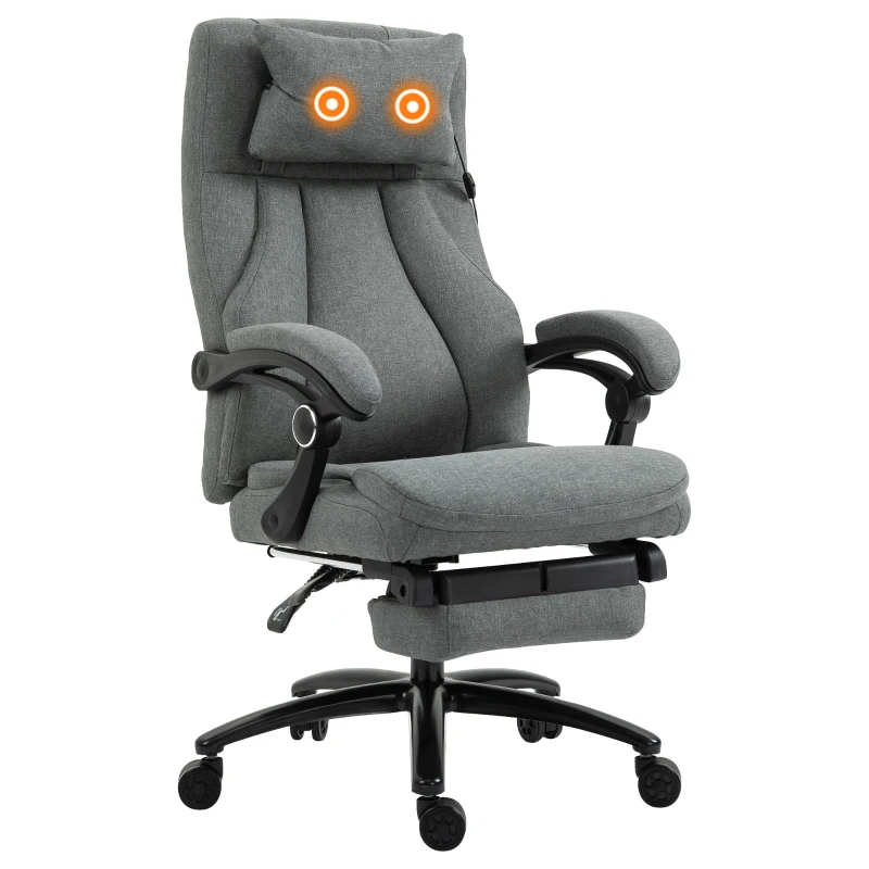 Vinsetto High-Back Massage Office Chair, Swivel Reclining Chair with 2-Point Vibration Removable Headrest, USB Power and Adjustable Height, Grey