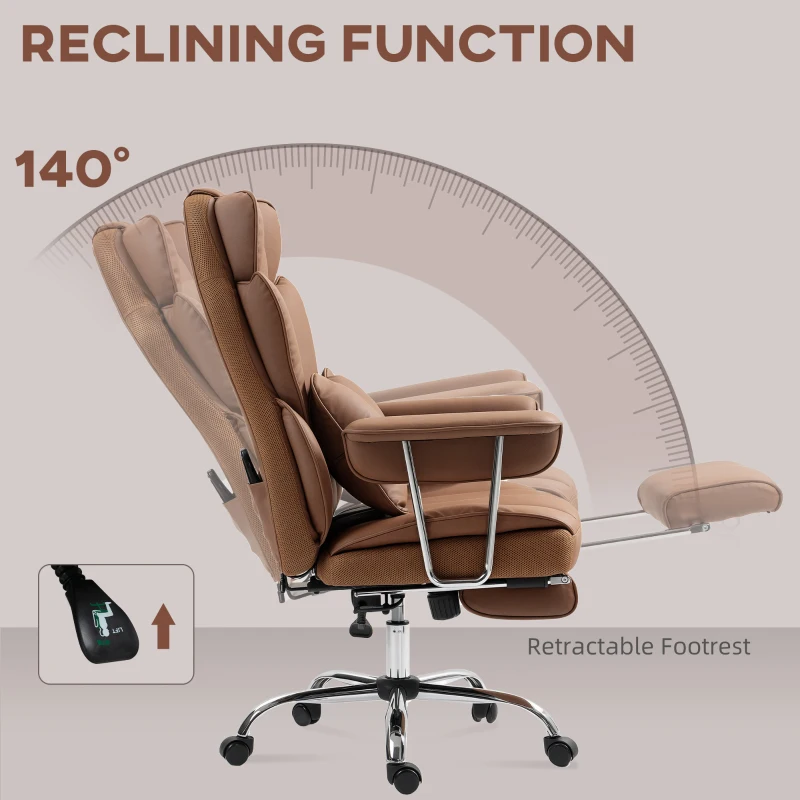 HOMCOM 400LBS Massage Office Chair, Executive Office Chair with 6-Point Vibration, Footrest and Lumbar Support, Brown