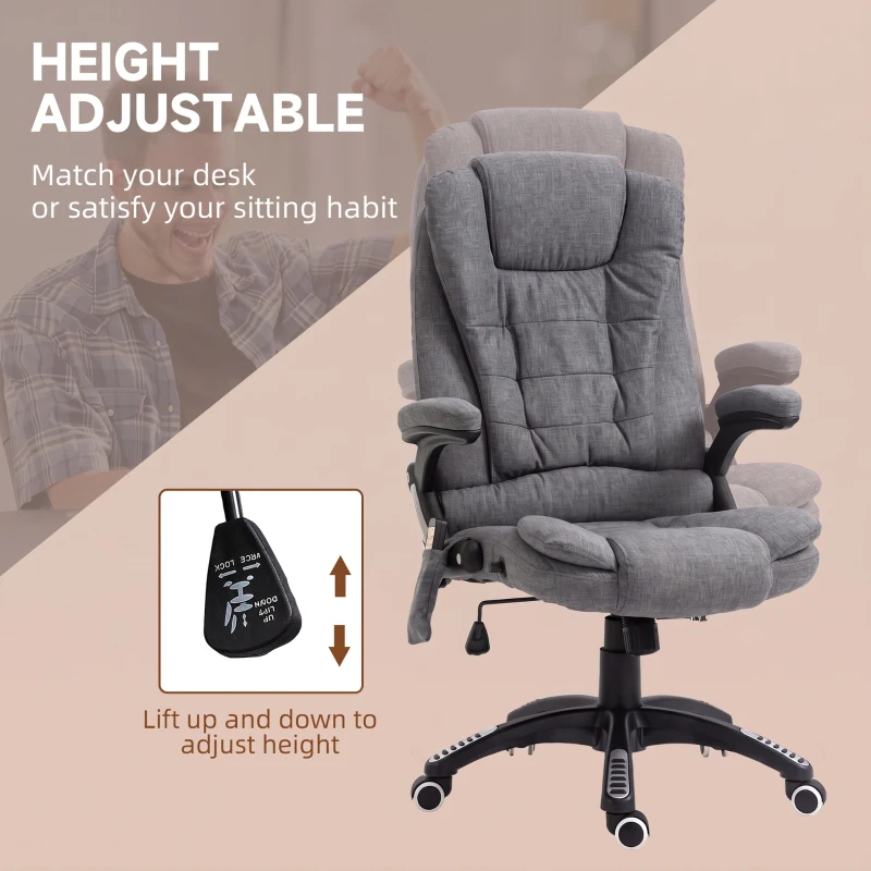 Vinsetto Executive Office Chair, High Back Ergonomic Chair with 6-Point Vibration, 130° Reclining Back, Adjustable Height, Grey
