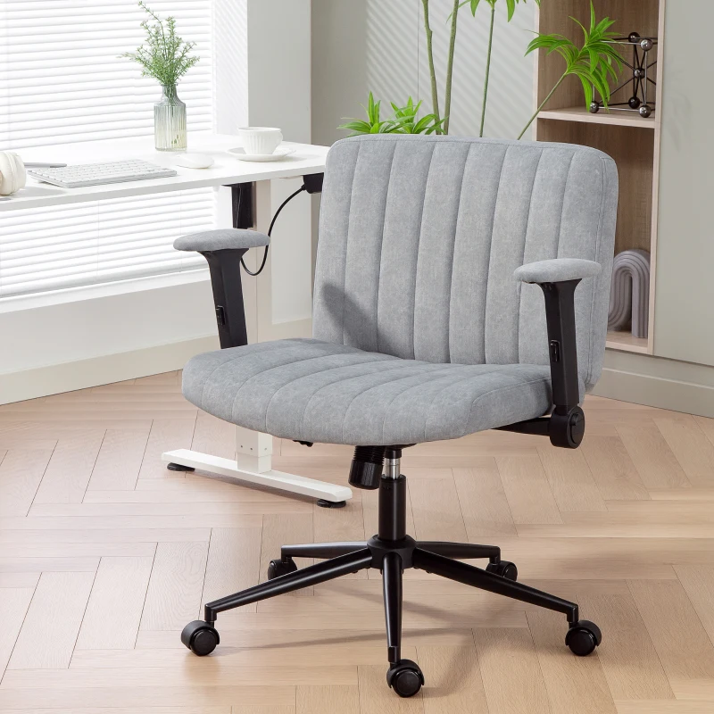 HOMCOM Armless Office Chair with Flip-up Armrests, Wheels, Wide Office Chair with Adjustable Height, Tilting, Grey