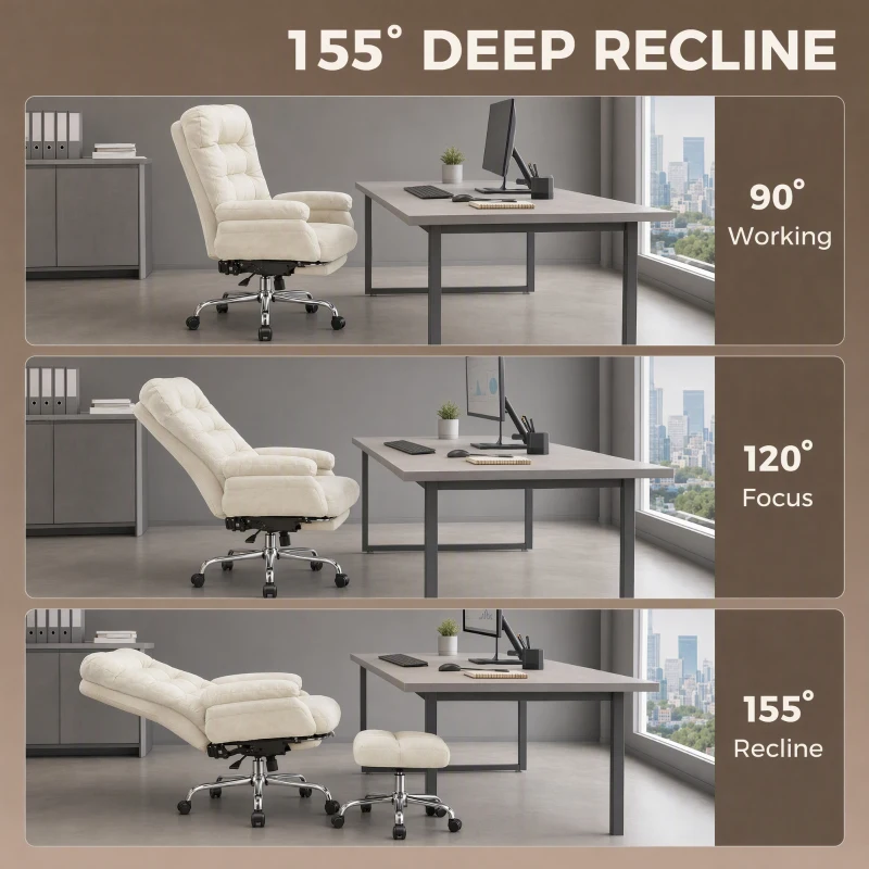HOMCOM Armless office chair with Wheels, Waterfall Armrests, Overstuffed Wide Office Chair with Footrest, Beige