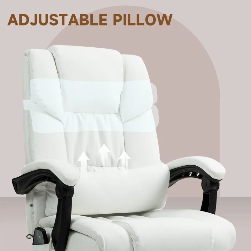 Vinsetto 6-Point Vibration Massage Chair, Height Adjustable Reclining Computer Chair with Retractable Footrest, White