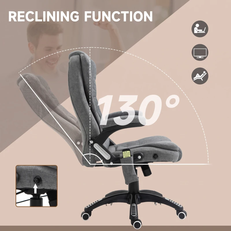 Vinsetto Executive Office Chair, High Back Ergonomic Chair with 6-Point Vibration, 130° Reclining Back, Adjustable Height, Grey