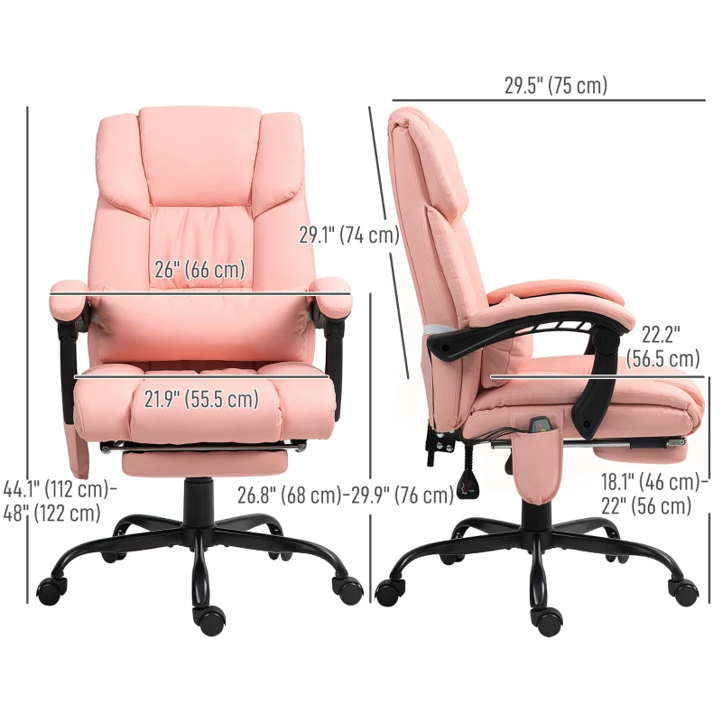 Vinsetto 6-Point Vibration Massage Chair, Height Adjustable Reclining Computer Chair with Retractable Footrest, Pink