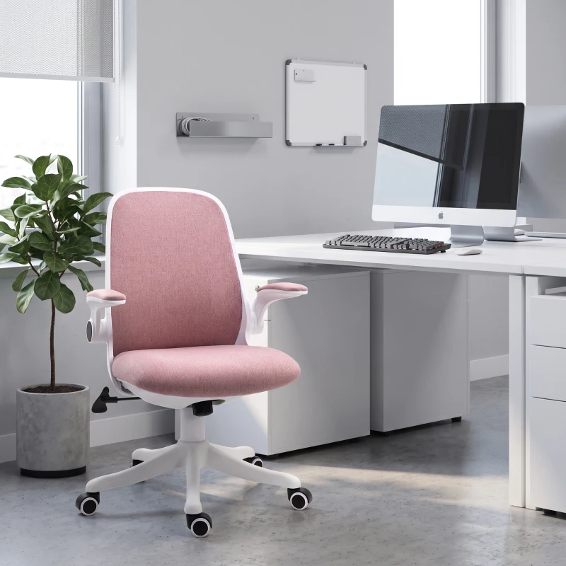 Vinsetto 360° Swivel Office Chair Task Chair, Breathable Fabric Computer Chair with Flip-up Arms and Adjustable Height, Pink