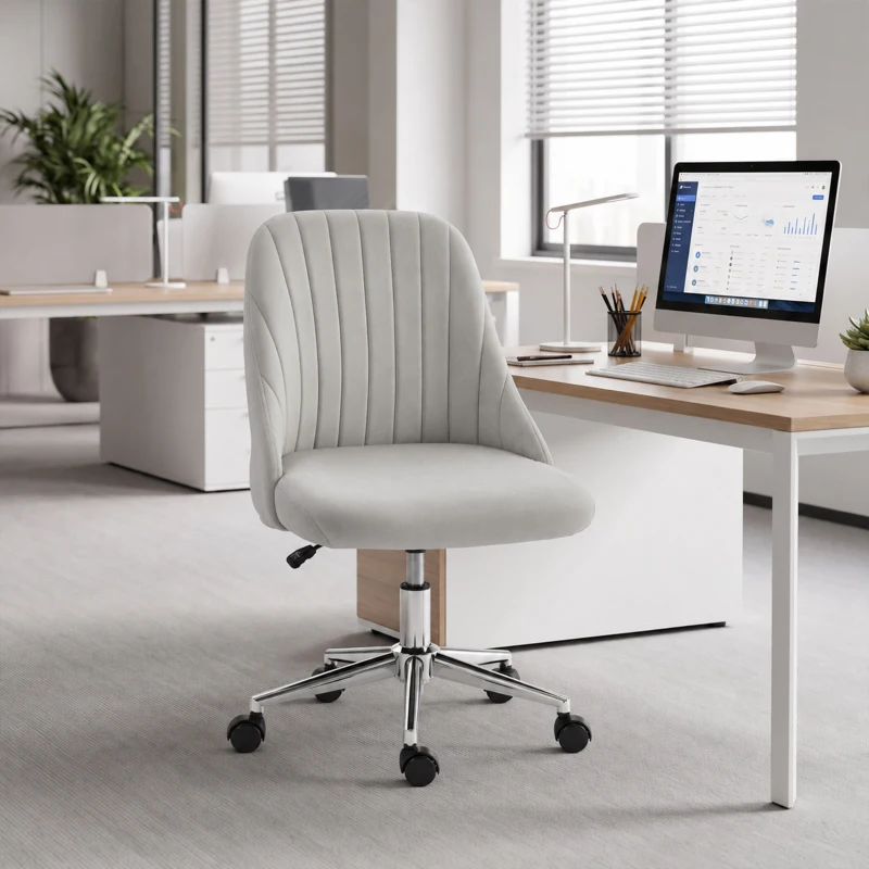Vinsetto Velvet Office Chair with Adjustable Height, Swivel Wheels for Office, Cream