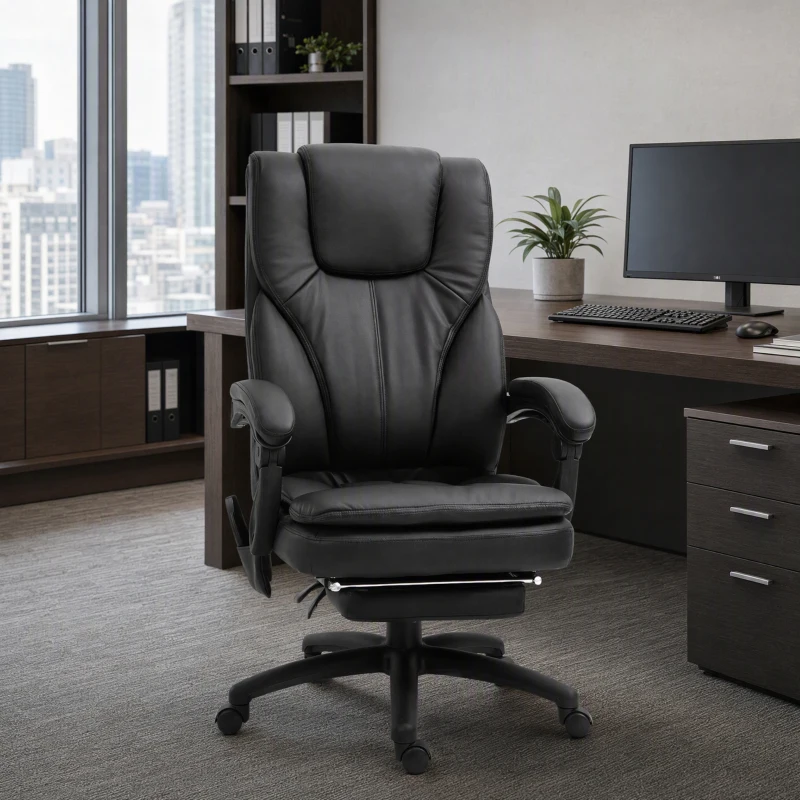 Vinsetto Office Chair High Back 6-Point Vibration Massage Reclining 360° Swivel Height Adjustable with Retractable Footrest