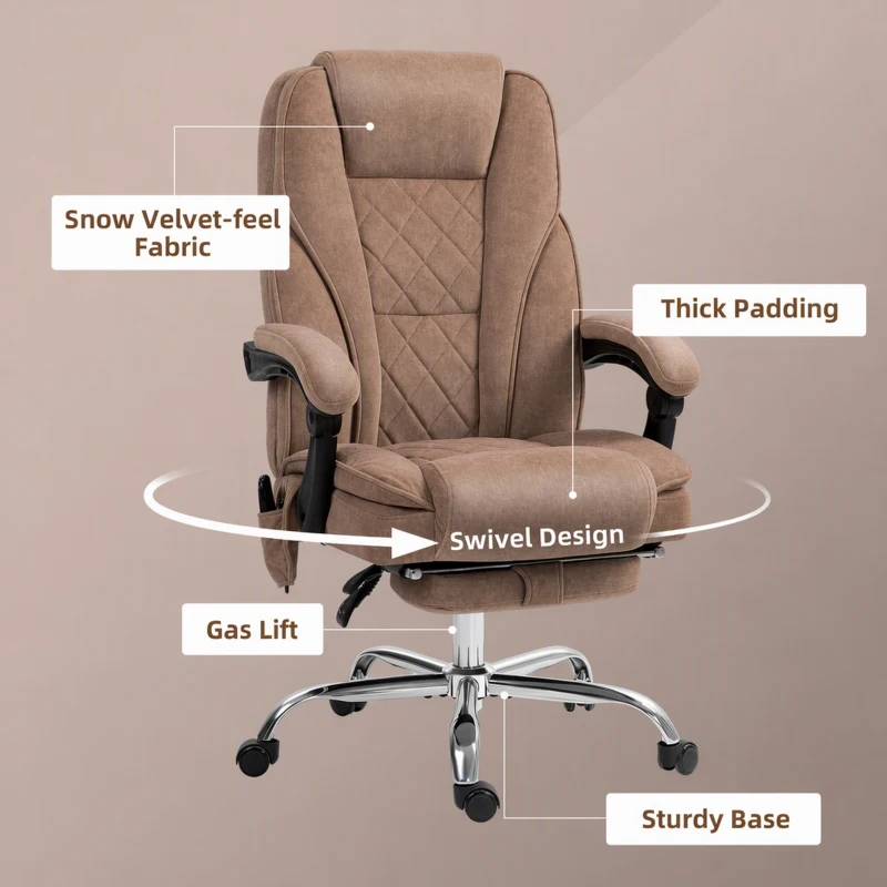 Vinsetto Massage Office Chair, Reclining Computer Chair with Adjustable Height and Footrest, Brown