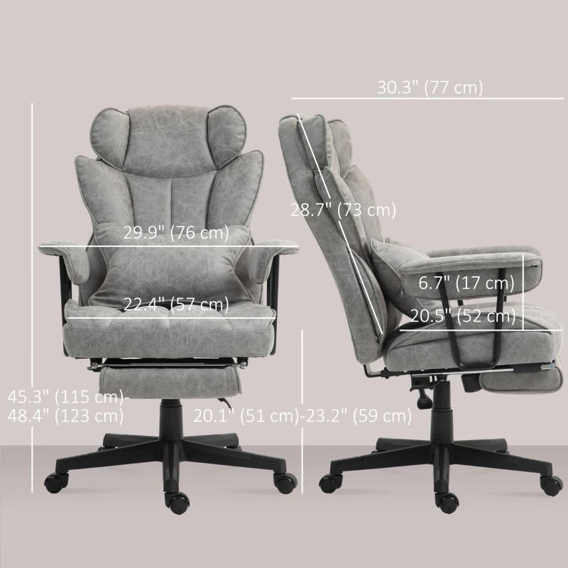 HOMCOM Big and Tall Office Chair with Foot Rest, 400LBS High Back Desk Chair with Padded Armrests, Lumbar Support, Grey