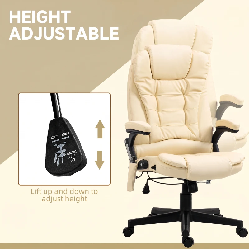 HOMCOM Office Chair Adjustable Heated Ergonomic Massage Swivel Vibrating High Back Leather Executive Chair Office Furniture (Beige)