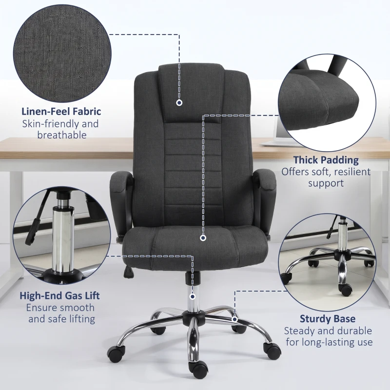 Vinsetto High Back Office Chair, Height Adjustable Computer Desk Chair with Swivel Wheels and Tilt Function, Charcoal Grey