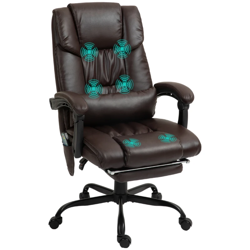 Vinsetto 6-Point Vibration Massage Chair, Height Adjustable Reclining Computer Chair with Retractable Footrest, Brown