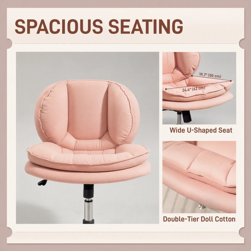 HOMCOM Armless office chair, Swivel Wide Office Chair with Leathaire Upholstery, Tilting, No Arm, Pink