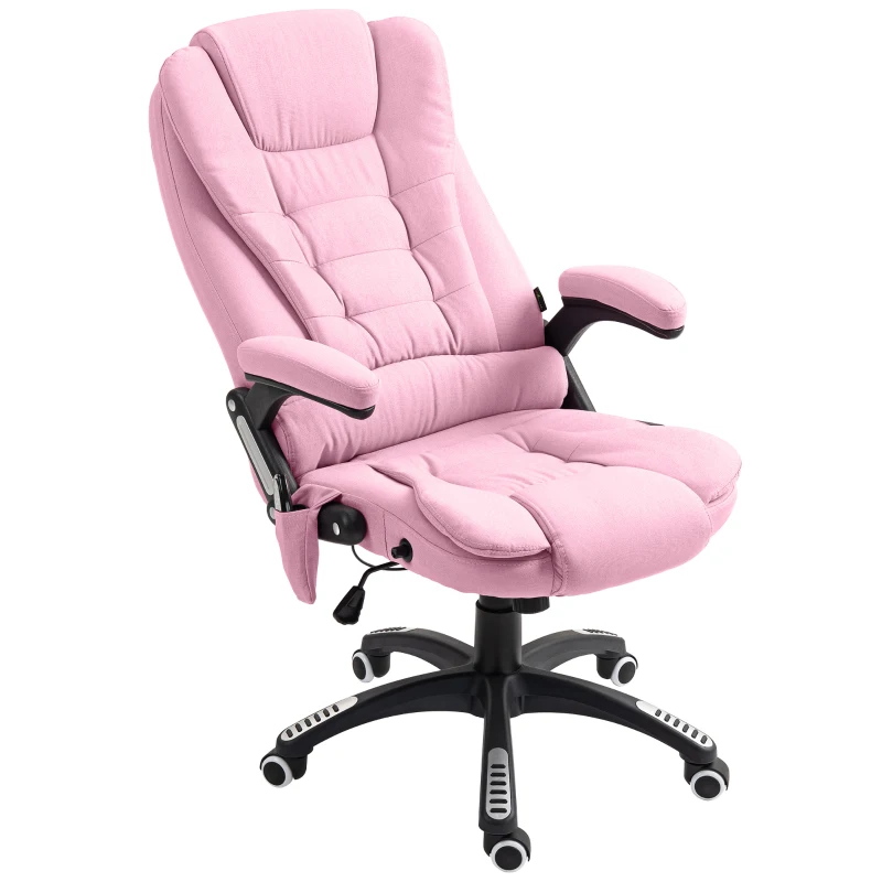Vinsetto 6 Point Vibrating Massage Office Chair High Back Executive Chair with Reclining Back, Swivel Wheels, Pink