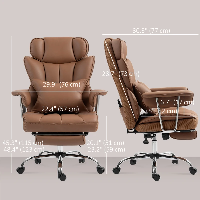 HOMCOM 400LBS Massage Office Chair, Executive Office Chair with 6-Point Vibration, Footrest and Lumbar Support, Brown