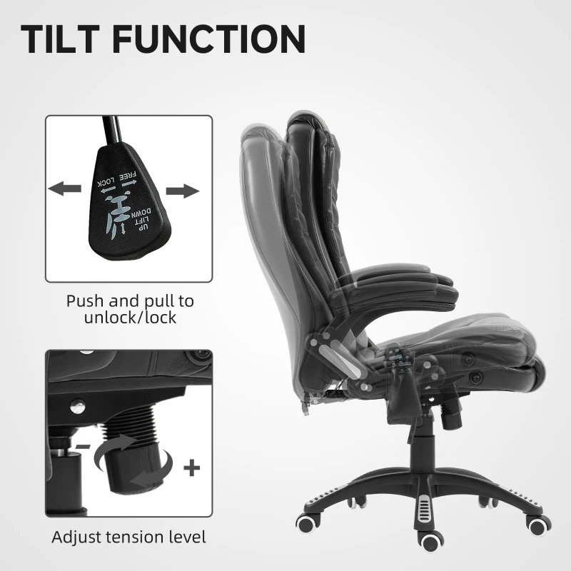 Vinsetto Reclining Massage Office Chair, Executive Office Chair with High Back, Swivel Wheels, Black