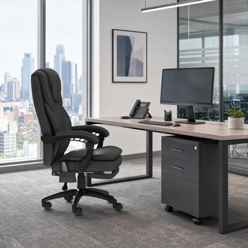 Vinsetto Office Chair High Back 6-Point Vibration Massage Reclining 360° Swivel Height Adjustable with Retractable Footrest